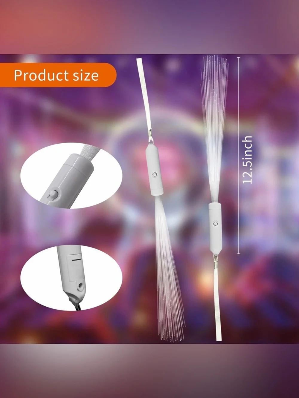 24 PCS Glow Party Favors- White LED Fiber Optic Wands- 3 Flashing Modes